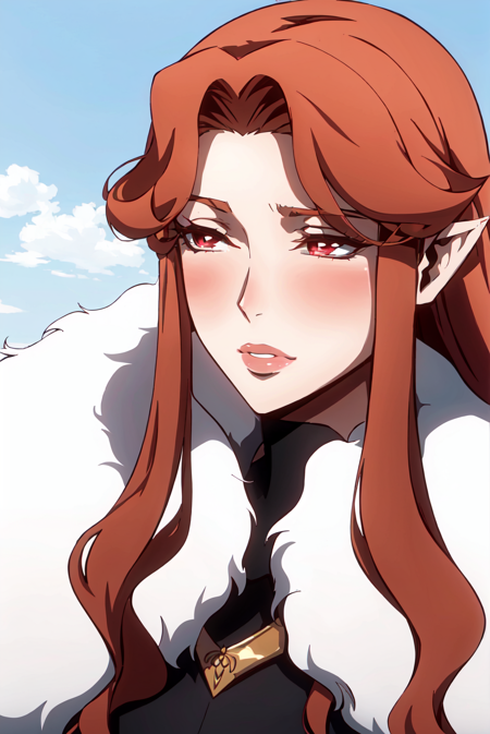3978522892-2653106270-castlevania style, 1girl, solo, red eyes, long hair, blush, red hair, lips, parody, fur trim, pointy ears, brown hair, looking t.png